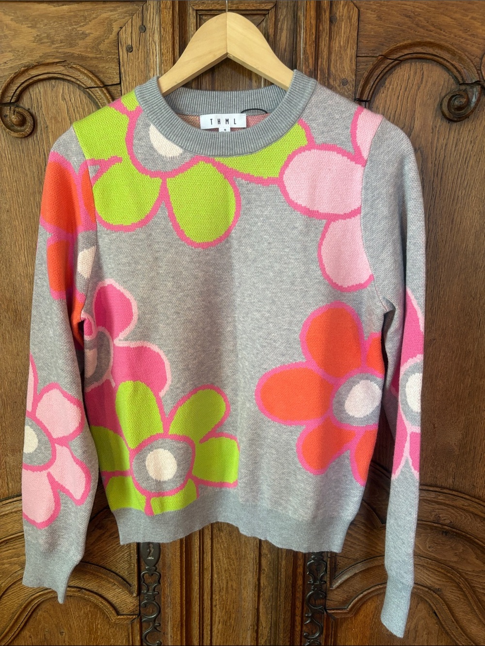 THML Bridget Sweater in a grey multi-color floral pattern - Picture 4 of 14